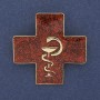 Cross with Snake over Bowl Brooch Pendant Red Enamel Gold-Tone Metal 38x38mm+