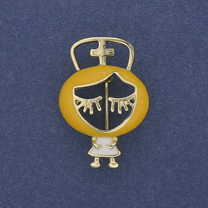 Nurse Brooch Yellow and White Enamel Gold-Tone Metal 21x30mm+