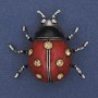 Brooch Pendant Sunflower red enamel yellow crystals silvered metal 42x47mm+
