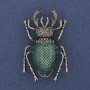 Scarab Beetle Brooch Green Enamel Grey Rhinestones Silver-Tone Metal 27x46mm+