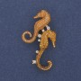 Seahorse Brooch Beige Enamel White Rhinestones Gold-Tone Metal 22x41mm+