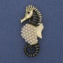 Seahorse Brooch Black and Golden Enamel Pearl Gold-Tone Metal 24x55mm+