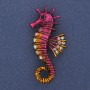 Seahorse Brooch-Pendant Coloured Rhinestones Pink Enamel Gold-Tone Metal 24x49mm+