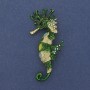 Seahorse Brooch-Pendant Coloured Rhinestones Green and Golden Enamel Gold-Tone Metal 63x31mm+