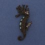 Seahorse Brooch Pendant, colourful rhinestones, brown enamel, gold-toned metal, 63x31mm+