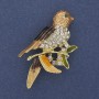 Bird Brooch Coloured Enamel White Rhinestones Gold-Tone Metal 32x54mm+