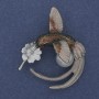 Hummingbird Brooch, green, grey and silver enamel, pearl, silver-toned metal, 35x43mm+
