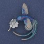 Hummingbird Brooch, blue and silver enamel, pearl, silver-toned metal, 35x43mm+
