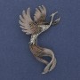 Bird Brooch Green and Grey Enamel Rhinestones Silver-Tone Metal 43x67mm+