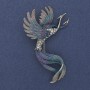 Bird Brooch Blue and Grey Enamel with Rhinestones Silver-tone Metal 43x67mm +