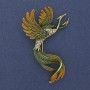 Bird Brooch Green and Yellow Enamel with Rhinestones Gold-tone Metal 43x67mm +