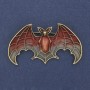 Bat Brooch Pendant Red and Grey Enamel Gold-tone Metal 36x60mm +