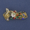 Christmas Melody Brooch Red Green and White Enamel with Rhinestones Gold-tone Metal 23x43mm +