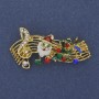 Christmas Melody Brooch Red Green and White Enamel with Rhinestones Gold-tone Metal 23x43mm +