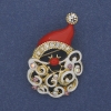 Christmas Santa Brooch Red Enamel with Rhinestones Gold-tone Metal 26x38mm +
