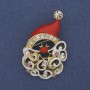 Christmas Santa Brooch Red Enamel with Rhinestones Gold-tone Metal 26x38mm +