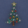 Christmas Tree Brooch Green Enamel with Multicoloured Rhinestones Gold-tone Metal 32x49mm +