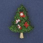 Christmas Tree Brooch Pendant Green Enamel Gold-tone Metal 32x42mm +