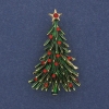 Christmas Tree Brooch Green Enamel Rhinestones Gold-tone Metal 24x42mm +