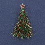 Christmas Tree Brooch Green Enamel Rhinestones Gold-tone Metal 24x42mm +