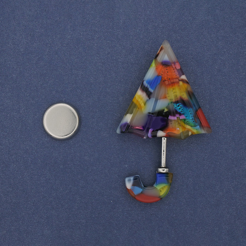 Umbrella Magnetic Brooch, Acrylic 63x36mm+/-, Silver-tone Metal