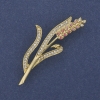 Wheat Ear Brooch Pink and White Rhinestones Gold-tone Metal 20x53mm+