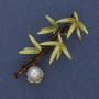 Bamboo with Pearl Brooch Pendant Enamel 27x49mm+/- Gold-tone Metal
