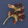 Twig Brooch Carnelian Enamel 42x55mm+/- Gold-tone Metal