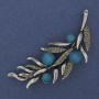 Twig Brooch Sky-blue Cat's Eye Grey Rhinestones 67x26mm Silver-tone Metal