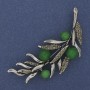 Twig Brooch Green Cat's Eye Grey Rhinestones 67x26mm Silver-tone Metal