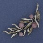 Twig Brooch Pink Cat's Eye Grey Rhinestones 67x26mm Silver-tone Metal