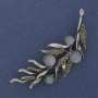 Twig Brooch Grey Cat's Eye Grey Rhinestones 67x26mm Silver-tone Metal