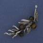 Twig Brooch Tiger's Eye Grey Rhinestones 67x26mm Silver-tone Metal