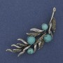 Twig Brooch Turquoise Grey Rhinestones 67x26mm Silver-tone Metal