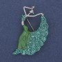 Dancer Brooch Green Enamel Rhinestones Silver-Tone Metal 26x46mm+