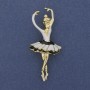 Ballerina Brooch Pendant White Enamel Gold-Tone Metal 25x57mm+