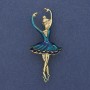 Ballerina Brooch Pendant Blue Enamel Gold-Tone Metal 25x57mm+