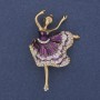 Ballerina Brooch Purple & White Enamel White Rhinestones Gold-Tone Metal 35x50mm+