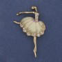 Ballerina Brooch Beige Enamel White Rhinestones Gold-Tone Metal 35x56mm+