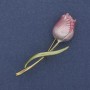 Tulip Brooch Pink & Green Enamel Gold-Tone Metal 16x59mm+