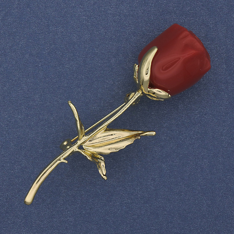 Rose Brooch Acrylic Red Gold-Tone Metal 19x70mm+