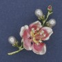 Brooch Pink & Green Enamel Pearl & Rhinestones Gold-Tone Metal 28x55mm+