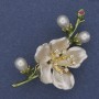 Brooch Mother-of-Pearl Enamel Pearl & Rhinestones Gold-Tone Metal 28x55mm+