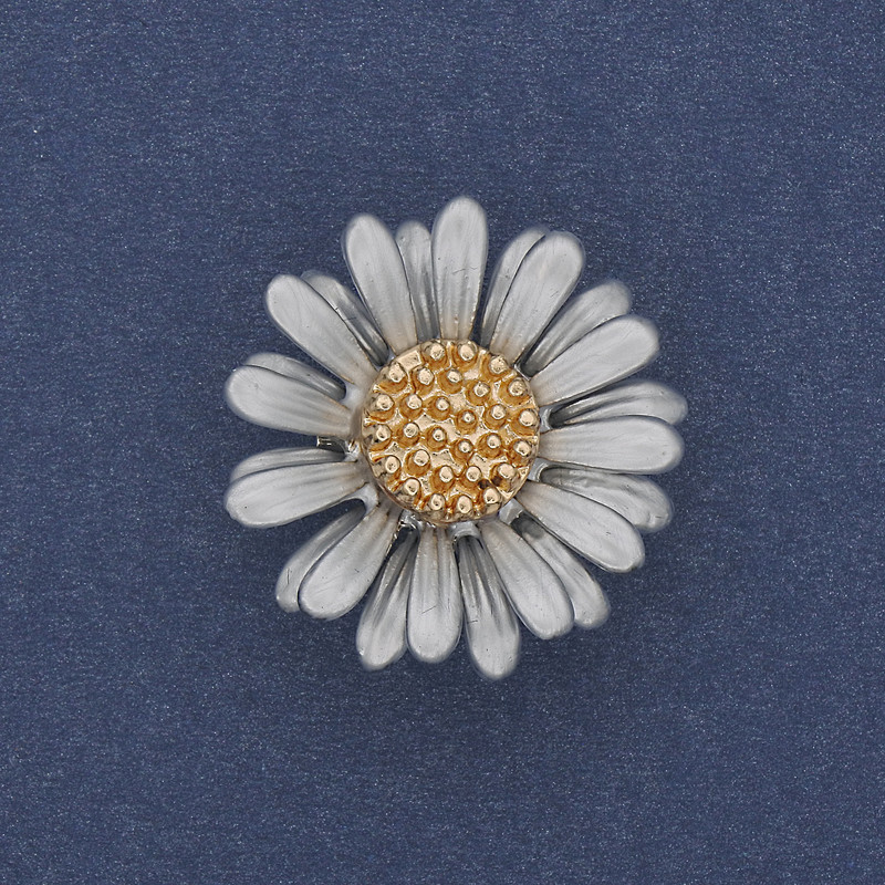 Brooch Daisy light blue and gold enamel silver metal 26mm+