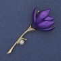 Brooch Pendant Flower Purple Enamel Pearl Stone Gold-tone Metal 29x64mm+