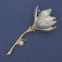 Brooch Pendant Flower Silver Enamel Pearl Rhinestones Gold-Tone Metal 29x64mm+