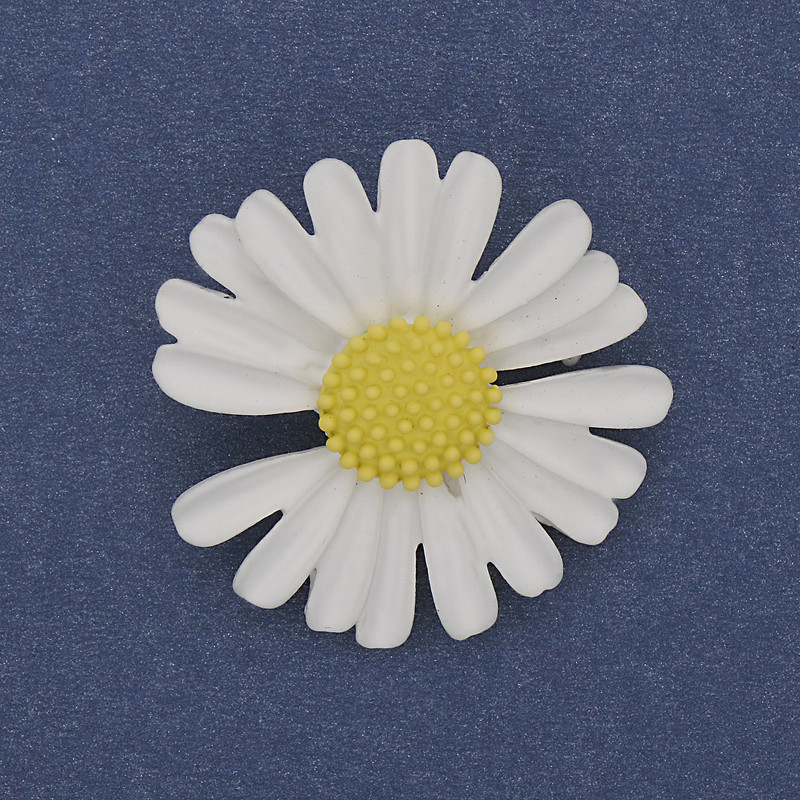 Daisy Brooch White and Yellow Enamel Silver-Tone Metal 30mm+
