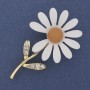 Daisy Brooch White Enamel White Rhinestones Gold-Tone Metal 65x39mm+