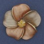 Brooch Pendant Flower Beige Matte Enamel Yellow Rhinestones Gold-Tone Metal 49x49mm+