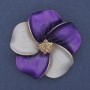 Brooch Pendant Flower White and Purple Matte Enamel Purple Rhinestones Gold-Tone Metal 49x49mm+